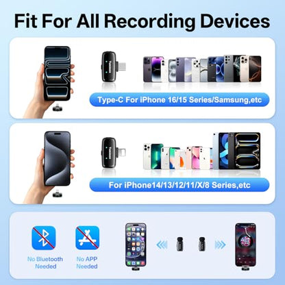 2 Sets Mini Wireless Microphone for iPhone ipad Android - color: 2 Sets(4TX+1 C RX+2 Lightning RX+2 Charging Case)