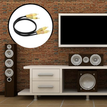 MECCANIXITY 2RCA Male to 2RCA Male Audio Stereo Cable, 1.6 ft RCA Subwoofer Cable with Gold Plated Plugs for Home Theater, HDTV, Amplifiers, Speakers, Black Cable Gold Shell - color: Black/Gold, size: 1.6 ft