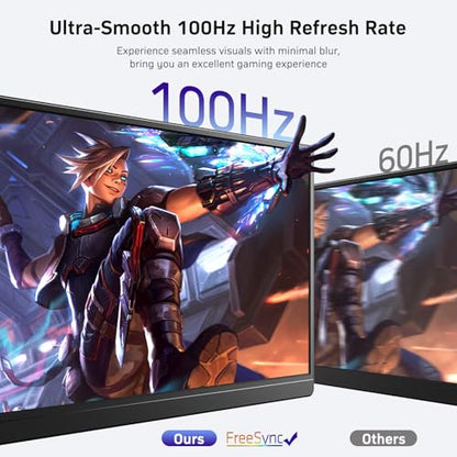MNN 18.5" 100Hz FHD IPS USB-C HDMI Portable Gaming Monitor | 18.5" FHD IPS 100Hz, built-in stand & dual speakers, USB-C/HDMI, for PC/Phone/PS5/Xbox/Switch, travel gaming. - size: 18.5" 1080P