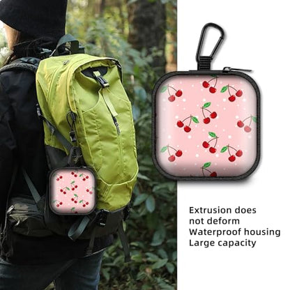 Square Data Cable Earbud Charger Coin Storage Bag Shockproof and Drop-Proof EVA Material Compatible with AirPod(Cute Pink Cherry) - color: Cute Pink cherry