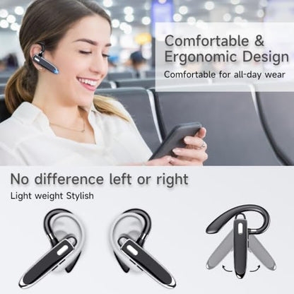 Bluetooth HeadsetV6.1+EDR 500mAh Charging Case, Wireless EarpieceCVC8.0Noise Cancelling Mic，Open Headphones，100 Hours Talking Time–Hand-Free Headphones for Trucker, Office，Wearing while driving(Black) - color: Black