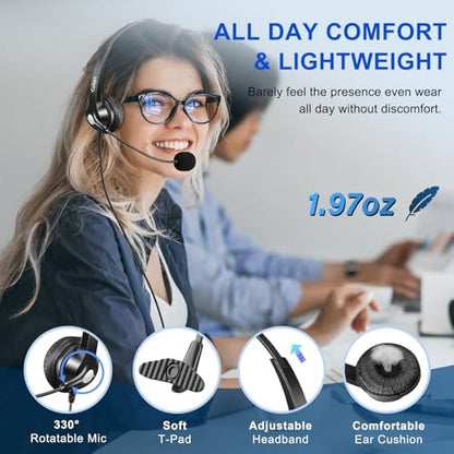 Callez Wired Computer Headset, 3.5mm Cell Phone Headset for iPhone Samsung | USB C Headphone with Mic Noise Cancelling for PC Laptop Mac, Zoom Teams Call Center Home Office Work, in-line Control - color: Black