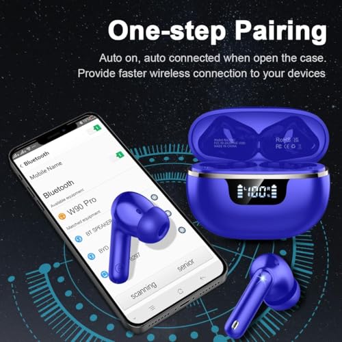 Wireless Earbuds, Bluetooth 5.4 Headphones 50H Playtime Ear Buds Earphones | IP7 Waterproof with 4 ENC Mics, HiFi Deep Bass, LED Display Fast Charging, 2026 in-Ear Headphones for Sports & Outdoor - color: Blue