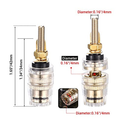 Facmogu 2 Pairs Mini Gold Plated Insulated 5-Way Binding Post Banana Plugs 4mm, 24K Gold Plated Sold Brass Amplifier Speaker Terminal Binding Post Banana Jack - Long - size: Small-Long