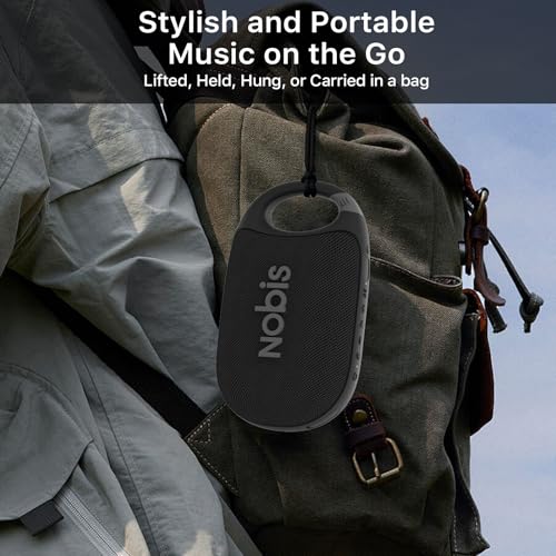 NOBIS Clip Portable Bluetooth Speaker, Up to 24H Playtime, IP68 Waterproof | BT 5.3, HD Sound & Custom EQ Via App, Wireless Stereo Pairing, Built-in Carabiner for Outdoor & Travel - color: Black