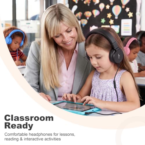 AILIHEN I35 Kids Headphones for School with Mic, 93dB Volume Limited, Black | Wired On Ear Headphones for Boys Girls, Foldable Lightweight Headphone for Classroom Learning & Entertainment Travel Computer - color: Jet Black