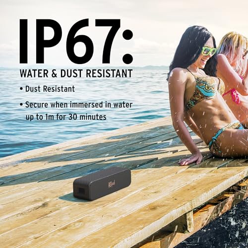 The Klipsch Detroit Portable Bluetooth Speaker with Dual 1" tweeters and 3" woofers, IP67 dust and Waterproof Rating, 20 Hours of Playtime for a Premium Live Concert Experience