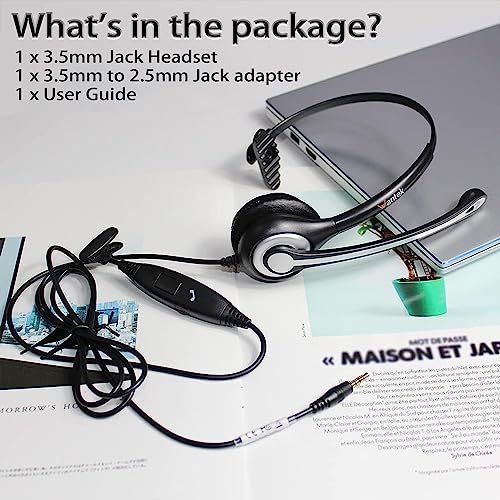Wantek Cell Phone Headset Mono with Noise Canceling Mic, Wired Computer Headphone for iPhone Samsung Huawei HTC LG ZTE BlackBerry Smartphones and Laptop PC Mac Tablet with 3.5mm Jack(F600J35)