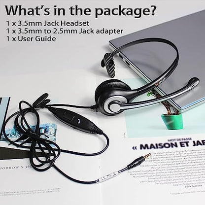 Wantek Cell Phone Headset Mono with Noise Canceling Mic, Wired Computer Headphone for iPhone Samsung Huawei HTC LG ZTE BlackBerry Smartphones and Laptop PC Mac Tablet with 3.5mm Jack(F600J35)