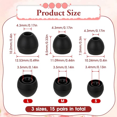 Hariendny 15 Pairs Silicone Ear Bud Replacement Pieces Earbuds Ear Tips Replacement Ear Bud Covers S/M/L Sizes Ear Gels Soft Earphones Earbuds Black Ear Cushion Ear Bud Tips Replacement Kit
