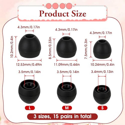 Hariendny 15 Pairs Silicone Ear Bud Replacement Pieces Earbuds Ear Tips Replacement Ear Bud Covers S/M/L Sizes Ear Gels Soft Earphones Earbuds Black Ear Cushion Ear Bud Tips Replacement Kit