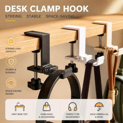JAKO Headphone Stand for Desk, Aluminum Alloy Foldable Headphone Holder - Headset Stand Hook Mount, PC Gaming Headset Holder Under Desk Clamp for Office, Computer, Student Class Table, Handmade Table - color: Black