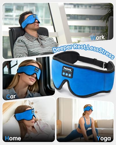Perytong Sleep Mask with Bluetooth 5.4 Headphones, Wireless Music Sleep Eye Mask for Side Sleepers, 3D Contoured Comfort & Built-in HD Stereo Earphones, Blackout for Travel (Bright Blue) - color: Bright Blue