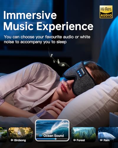Perytong Sleep Mask with Bluetooth 5.4 Headphones, Wireless Music Sleep Eye Mask for Side Sleepers, 3D Contoured Comfort & Built-in HD Stereo Earphones, Blackout for Travel（Flax Gray） - color: Flax Gray