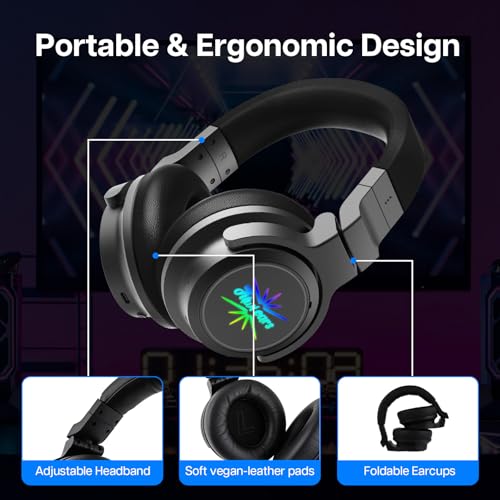 Linsoul Kiwi Ears Aventus Bluetooth 5.4 Wireless DJ Studio Headphones | Dual Dynamic Driver, with Hybrid ANC, Low-latency, Up to 82H Playtime, Custom RGB Lighting for DJs Audiophiles Gamers