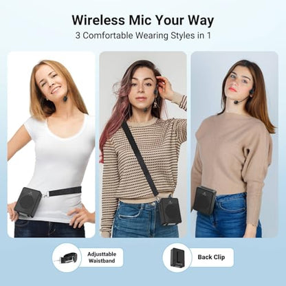 Voice Amplifier Wireless Ear-Hook Headset Microphone B007 | Portable Microphone and Speaker Pa System , 15W Speaker with Noise Cancelling Bluetooth Mic for Teachers, Fitness, Elderly