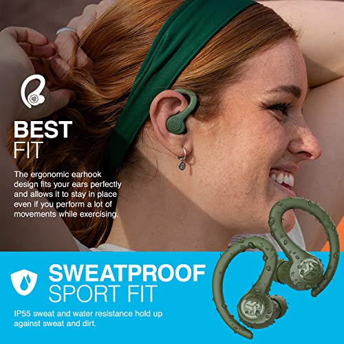 JLab Go Air Sport, Wireless Workout Earbuds Featuring C3 Clear Calling, Secure Earhook Sport Design, 32+ Hour Bluetooth Playtime, and 3 EQ Sound Settings (Green) | Wireless Sports Headphones, EQ3 Sound Sweatproof Sports Earphone, Wireless Headphones - col