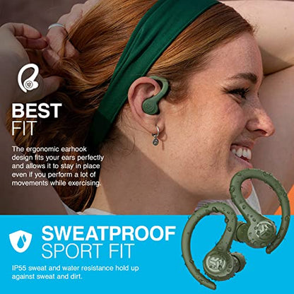 JLab Go Air Sport, Wireless Workout Earbuds Featuring C3 Clear Calling, Secure Earhook Sport Design, 32+ Hour Bluetooth Playtime, and 3 EQ Sound Settings (Green) | Wireless Sports Headphones, EQ3 Sound Sweatproof Sports Earphone, Wireless Headphones - col