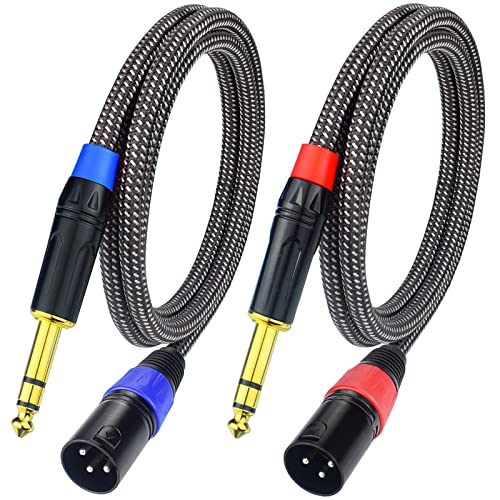 Balanced 1/4" TRS to XLR Male Patch Cable, 35Feet Quarter Inch 6.35mm to 3pin XLR Male Microphone Cable, Heavy Duty Nylon Braided, Gold Plated Plug, for Mixer, Speaker, Studio Monitor -2Pack - size: 35Feet, 2Pack