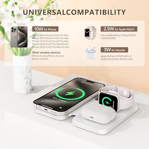 2026 Traveling Portable Wireless Mag-Safe Fast Charging Station | Magnetic 3 in 1 Charger for iPhone 17 16 15 14 13 12 Pro Max Plus,Apple Watch Series & Air pods 4 3 2 Pro-Gifts for Family - color: Black