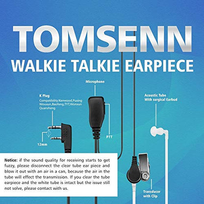 2-Pin Covert Acoustic Tube Walkie Talkie Earpiece – Two Way Radio Earpiece with a PTT Mic - Compatible with Walkie Talkie Headset Brands (Kenwood, Puxing, Wouxun) – Pack of 2