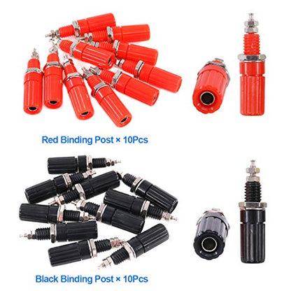 Glarks 40pcs Black and Red 4mm Banana Speaker Wire Cable Screw Plugs with Amplifier Terminal Connector Binding Post Banana Plug Jack Socket Panel/Chassis Mount Connectors Set, Each for 10Pcs