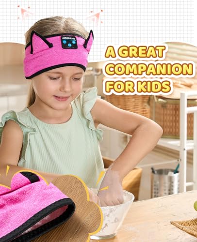 KIDSBAND Kids Headband Headphones, Baby Headphones, Wireless and Wired Playback 3.5 MM Jack for School, Foldable Adjustable Children Headset for Girls Boys,Kindle Tablet Cellphones Airplane Travel - color: RoseRed