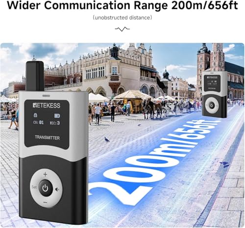 Retekess T130U(4nd Gen T130)Tour Guide System,Tour Guide Headsets(4TX 60RX) | for Tourist Groups, U-Band Digital Mode, 60-Slot Charge Case, 200M, 40H, One-Key Operation, Wireless Connection - style: 4-60