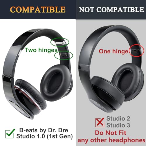 SOULWIT Replacement Ear Pads Cushions for Monster Beats Studio 1.0 (1 st Gen) Headphones by Dr. Dre (Do Not Fit Studio 2 and Studio 3), Earpads with Soft Protein Leather (Black) - color: Black