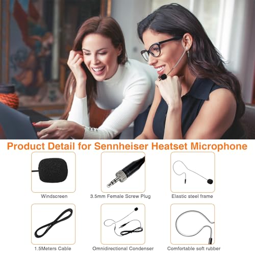 5 Pack Headset Single Earhook Microphone Hands-Free Mic for Sennheiser | 3.5mm Female Screw Plug,Condenser Omnidirectional Mic,Light-Weight Black Headset Head Mic with Windscree and 1.5m Cable - color: 5 Pack / Black