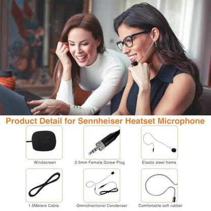 5 Pack Headset Single Earhook Microphone Hands-Free Mic for Sennheiser | 3.5mm Female Screw Plug,Condenser Omnidirectional Mic,Light-Weight Black Headset Head Mic with Windscree and 1.5m Cable - color: 5 Pack / Black