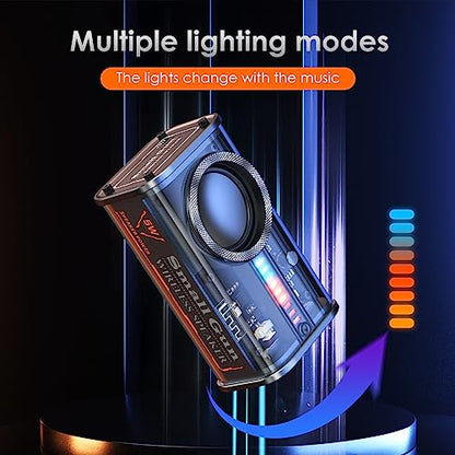Portable Bluetooth Speaker with Lights, Transparent Wireless Mini Bluetooth Speaker with TWS, Perfect Small Speaker HD Sound and Bass for Office, Home, Shower, Room, Bike, Car (Black) - color: Black