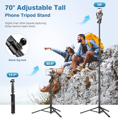 70" Phone Tripod with Remote & Holder, Portable Cell Phone Stand, Selfie Stick for Video Recording, Compatible with iPhone 14/13 Pro Max/Android/Camera - size: 70 inch