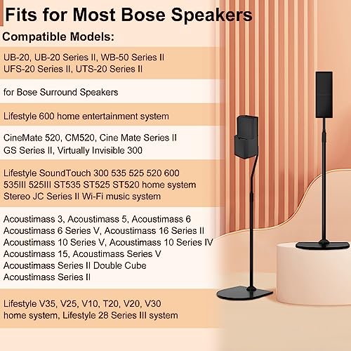 Adjustable Stand for Bose Speaker Stands with Slideconnect Bracket, for UB-20, UB-20 II, WB-50 II, UFS-20 II, UTS-20 II, CM520, CineMate II, GS II, Speaker Floor Stands, Pack of 2