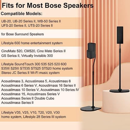 Adjustable Stand for Bose Speaker Stands with Slideconnect Bracket, for UB-20, UB-20 II, WB-50 II, UFS-20 II, UTS-20 II, CM520, CineMate II, GS II, Speaker Floor Stands, Pack of 2