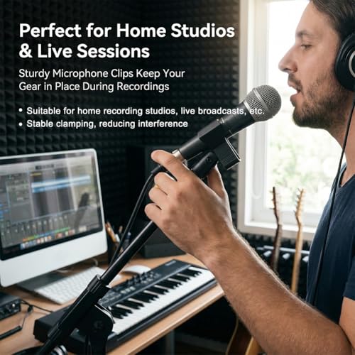 Microphone Clips for Stand Set, Durable Microphone Holders with 5/8" Male to 3/8" Female Screw Adapters, Adjustable Mic Stand Clamps for 1.14–1.26 Inch Mics
