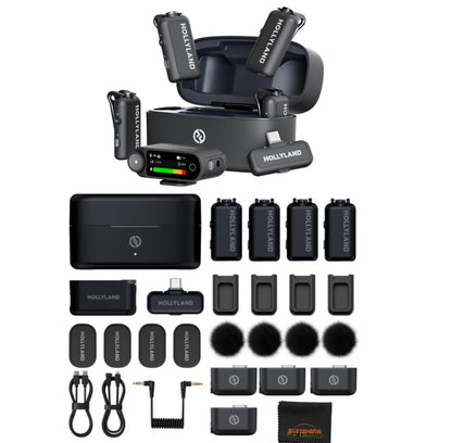 Hollyland Lark MAX 2 Combo 4-Person Wireless Microphone System for Cameras and Mobile Devices (Space Gray, 2.4 GHz) with Cleaning Cloth Bundle