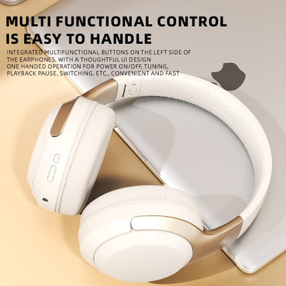 Wireless Bluetooth Over-Ear Headphones with Microphone, 24H Playtime, Bluetooth 5.3, Comfortable and Foldable Design, Over Ear Lightweight Headset for Sports, Travel, Home, Office (Beige) - color: Beige A