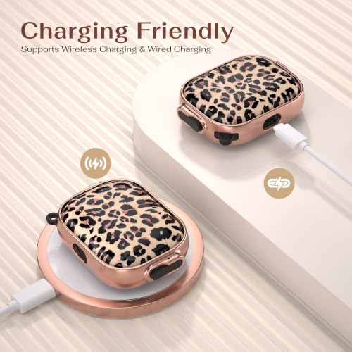 for AirPods Pro 3rd Case with Safety Lock,Magsafe Compatible,Leopard | Double Secure Lock,Drop Protection,Two-Piece Design,with Gold Keychain, Anti Lost, Dustproof, Cute AirPods Pro 3 Case - color: Brown + Yellow, size: Airpods Pro 3 Case