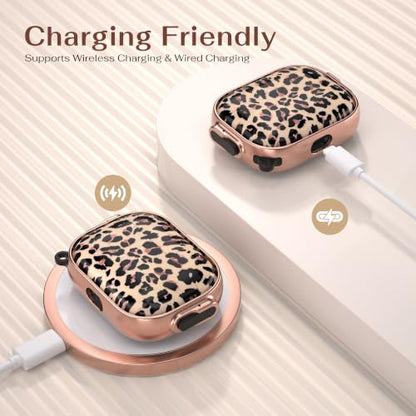 for AirPods Pro 3rd Case with Safety Lock,Magsafe Compatible,Leopard | Double Secure Lock,Drop Protection,Two-Piece Design,with Gold Keychain, Anti Lost, Dustproof, Cute AirPods Pro 3 Case - color: Brown + Yellow, size: Airpods Pro 3 Case