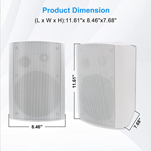 Herdio 6.5 Inches Outdoor Bluetooth Speakers Waterproof with Powerful Bass,Wall Mount Speakers Wired Weather Resistant for Patio Home Deck Porch Backyard 400 Watts(White) - color: White
