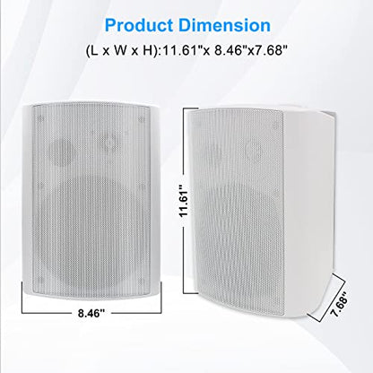 Herdio 6.5 Inches Outdoor Bluetooth Speakers Waterproof with Powerful Bass,Wall Mount Speakers Wired Weather Resistant for Patio Home Deck Porch Backyard 400 Watts(White) - color: White