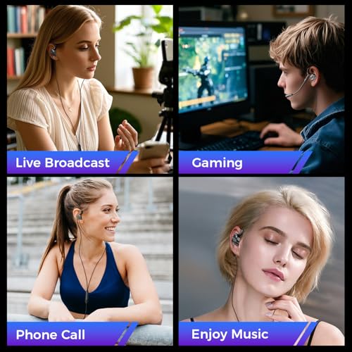 BlueFire Wired Gaming Earbuds with Microphone, HiFi Deep Bass in-Ear Headphones, Noise Cancelling Earphones with Volume Control, Compatible with PC, Phone, in Ear Earbuds for Gaming, Sports and Music