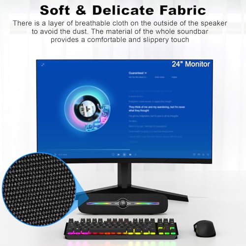 SOULION Computer Speakers, Wired 3.5mm Aux Bluetooth Soundbar for Desktop | USB Powered, 4 Dynamic Lighting Modes, Rotary Volume Control Button for Laptop Monitor Office Music Game