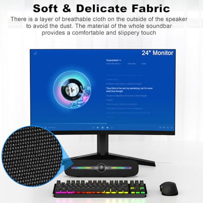 SOULION Computer Speakers, Wired 3.5mm Aux Bluetooth Soundbar for Desktop | USB Powered, 4 Dynamic Lighting Modes, Rotary Volume Control Button for Laptop Monitor Office Music Game