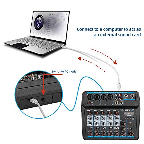 Professional DJ Audio Mixer, NEW BAXS 6 Channel Bluetooth Controller Sound Mixer, USB Interface, 99-Bit DSP XLR, AUX, TRS Processor MP3 Player w/48V Phantom For Karaoke Studio Streaming Recording