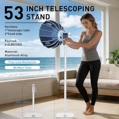 Ailight TS50 Camera Stand, 12.6 to 53.1 in Height, Universal 1/4" to 3/8" Screw Adapter with Swivel 360° Panoramic Ball Head, Light Stand Desk and Floor Mount for DSLR Cameras, Photograph Lights - size: TS5002