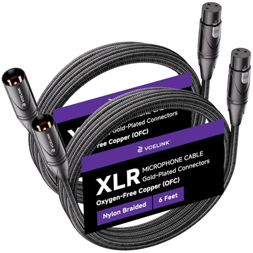 VCELINK XLR Cables 6ft 2 Packs, Male to Female XLR Microphone Cable | Gold-Plated 3-Pins Balanced Shieled Speaker Cable, AL & OFC Dual Shielded Balanced Mic Cord - style: 6 Feet