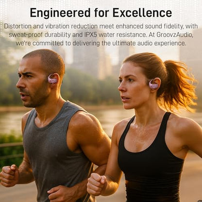 Groovz Open-Ear True Wireless Headphones with Smart Battery Display - Designed and Engineered in the USA - IPX5-Rated Bluetooth Open Ear Earbuds Compatible with Apple & Android - Classic Blue