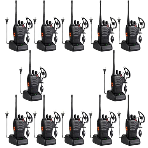 Baofeng Walkie Talkies 888S Rechargeable Long Range with Earpieces for Adults, 16 Channel Professional Radio Handheld Two Way Radios Li-ion Battery and Charger Included (12pack with 12earpiece) - color: 12pack with 12earpiece